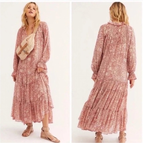 Free People Feeling Groovy Maxi Dress Red Combo Medium - Picture 1 of 11